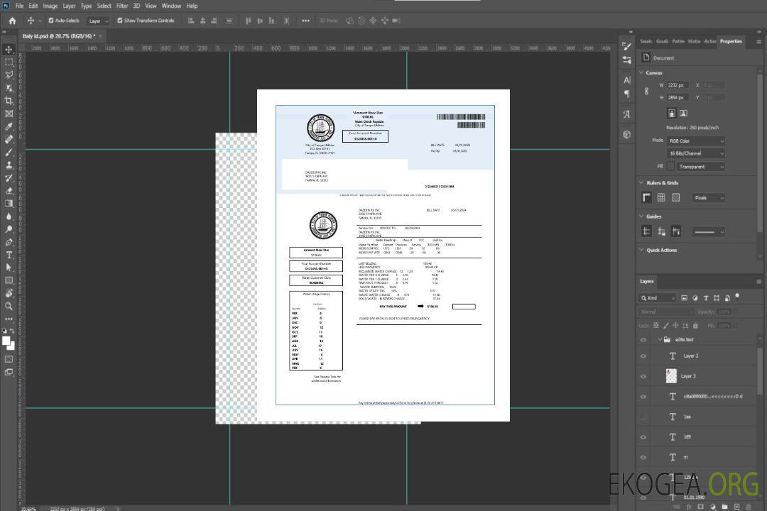 Modèle de facture de services publics de l'eau aux États-Unis, en Floride, aux formats Word et PDF template
